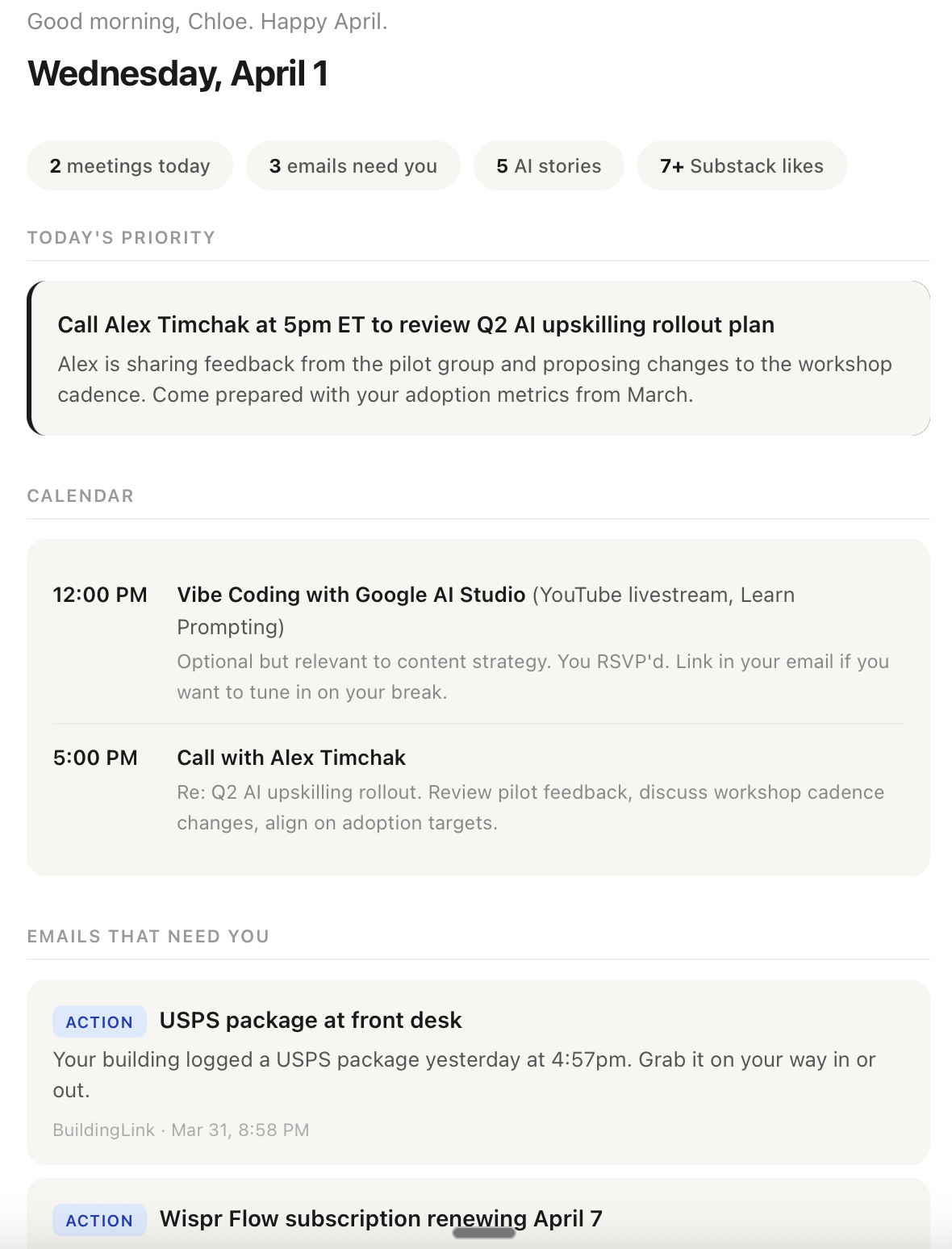 Example of a scheduled task output