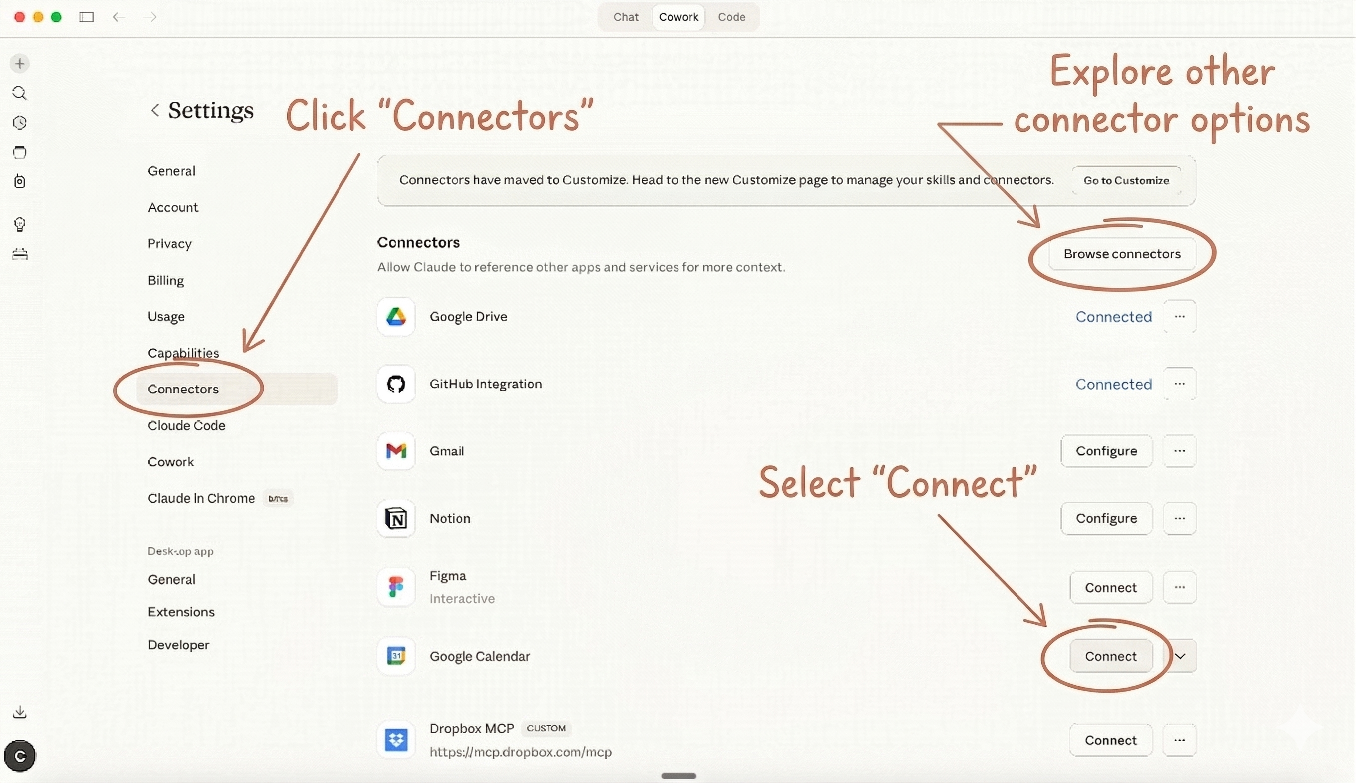 Connector setup — steps 3-4