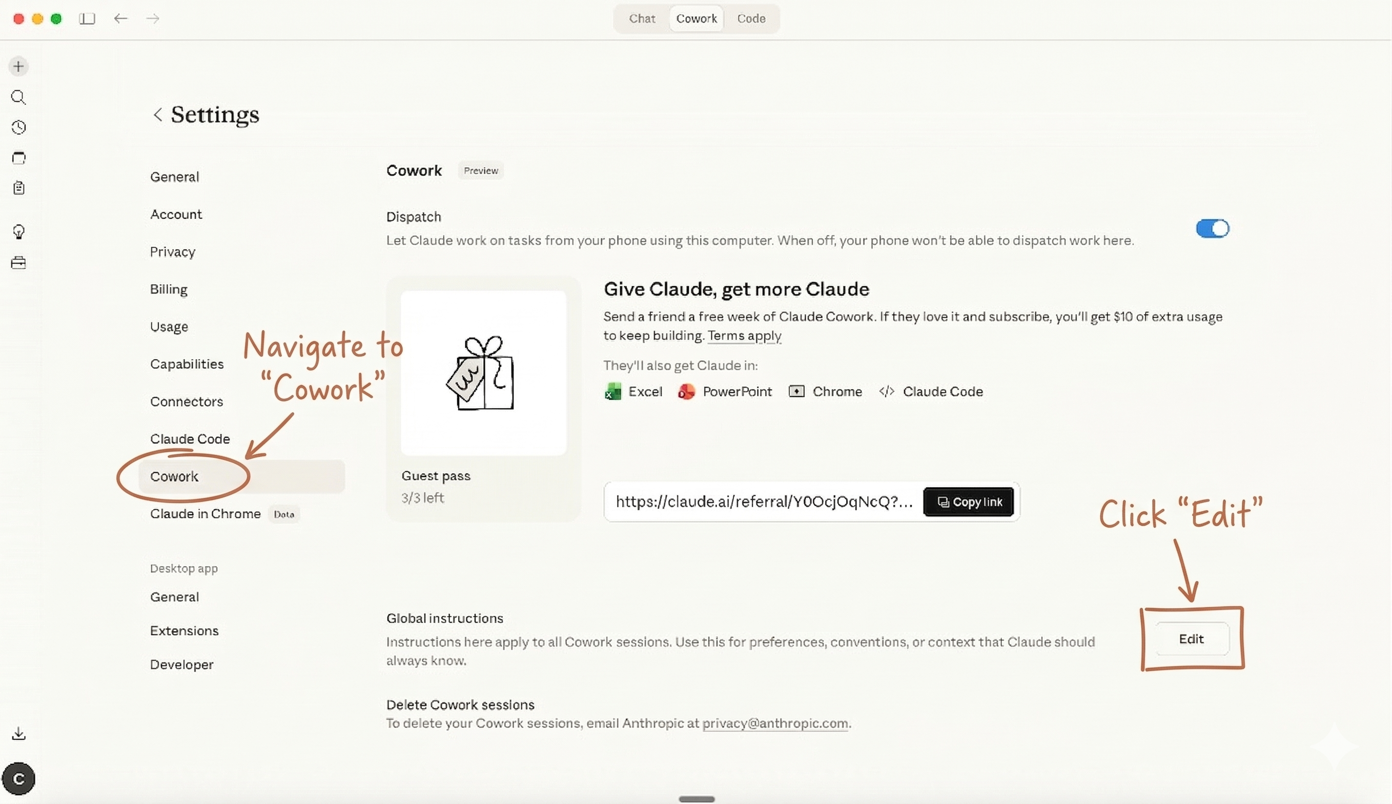 Global Instructions setup — step 2