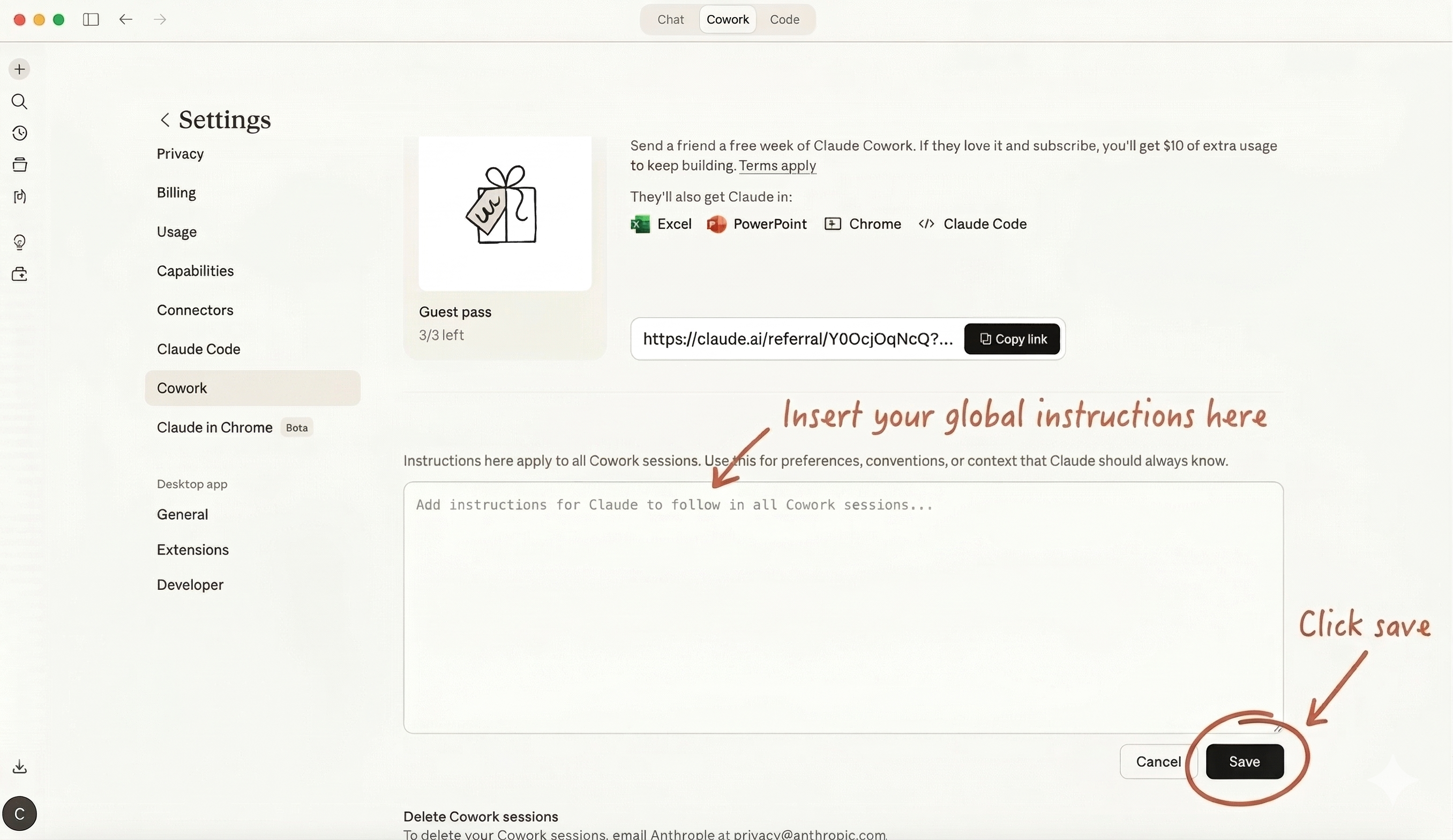 Global Instructions setup — step 3